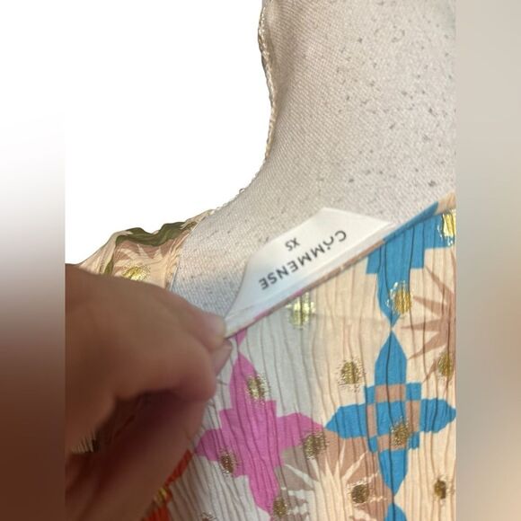 Commense Women's XS Multicolor Jacquard Print V-Neck Long Sleeve Dress - Picture 5 of 6